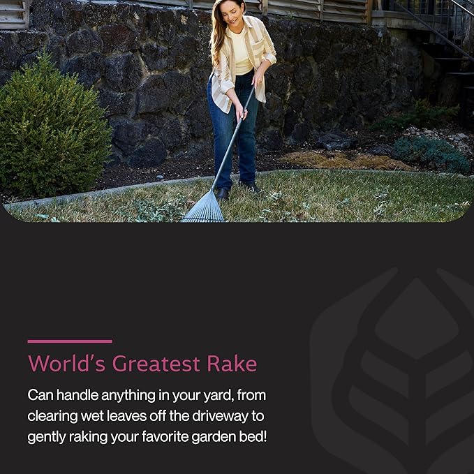 Yard Butler World’s Greatest Rake 18" Wide Leaf Rake, ILT-20 Garden Rake for Lawncare - Convenient Garden Cleaning Accessory - Lightweight Wooden Handle - Steel Tines - Easy to Maneuver