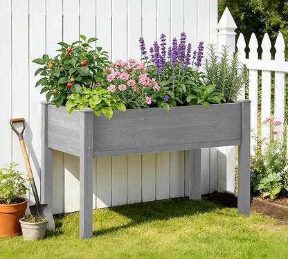 SoliWood Raised Garden Bed with Legs, 48x24x30'', Outdoor Wood Elevated Planter Box, Grey Cedar, Thick Legs, w/Liner