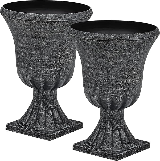 22" Large Urn Planters Set of 2, Washed Black Planters for Indoor Outdoor Plants, Versatile Outdoor Flower Pots w/Drainage Holes for Balcony, Patio, Garden, Porch & Living Room Decor