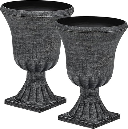 22" Large Urn Planters Set of 2, Washed Black Planters for Indoor Outdoor Plants, Versatile Outdoor Flower Pots w/Drainage Holes for Balcony, Patio, Garden, Porch & Living Room Decor
