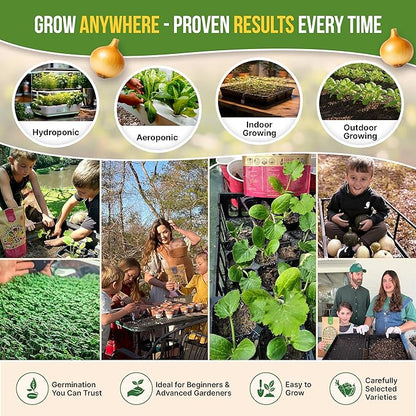 50 Winter Vegetable Garden Seeds Variety Pack - 43,450+ Non-GMO Heirloom Seeds for Outdoors & Indoor Home Gardening, Including Kohlrabi, Lettuce, Radish, Onion, Choy, Spinach, Cauliflower, Collards