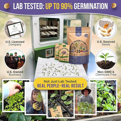 Organo Republic 30 Medicinal Tea Herb & Flower Seeds Variety Pack - 13600+ Non-GMO Heirloom Flower Seeds for Outdoor & Indoor Garden, Including Bergamot, Catnip, Calendula, Dandelion, Lovage, Zinnia