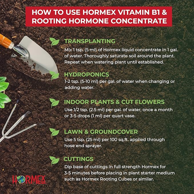 Hormex Rooting Hormone Concentrate with B1 – Root Growth Stimulator for Stronger, Thriving Plants - Prevents Transplant Shock - Hydroponics, Houseplants, Gardens, Trees, Fruits and Vegetables - 8oz