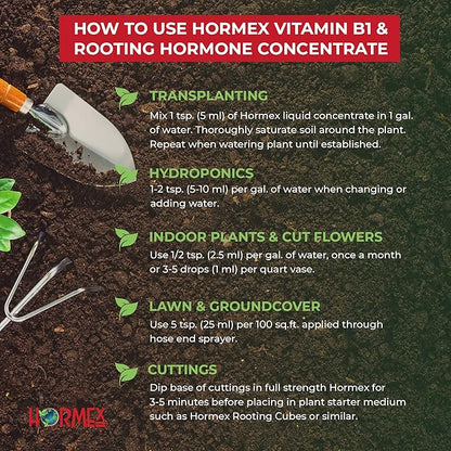 Hormex Rooting Hormone Concentrate with B1 – Root Growth Stimulator for Stronger, Thriving Plants - Prevents Transplant Shock - Hydroponics, Houseplants, Gardens, Trees, Fruits and Vegetables - 8oz