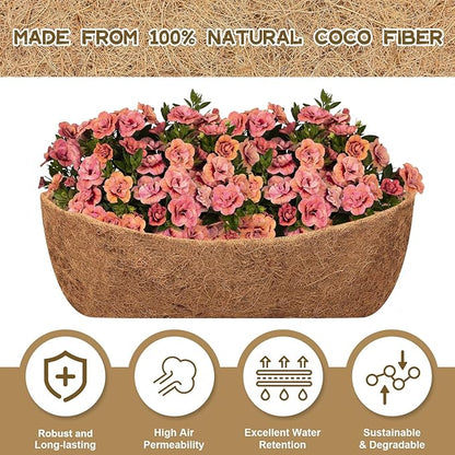 Riare 4 Pack 24 Inch Trough Coco Coir Liners for Planters, Pre-Formed Coconut Coir Replacement Liner Natural Coco Fiber Window Box Liners for Wall Planter, Window Basket Deck Railing Planter
