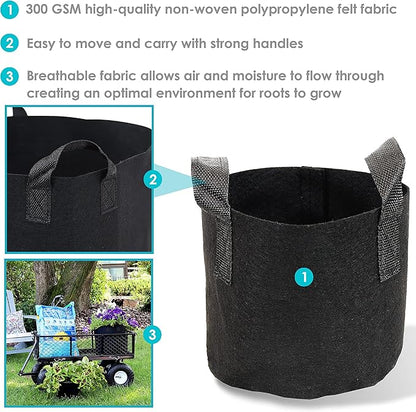 Sunnydaze 5-Pack of 5-Gallon Garden Grow Bags for Vegetables - Black 300 GSM Non-Woven Polypropylene Felt Fabric Flower Pots and Planters with Handles - Gardening Containers