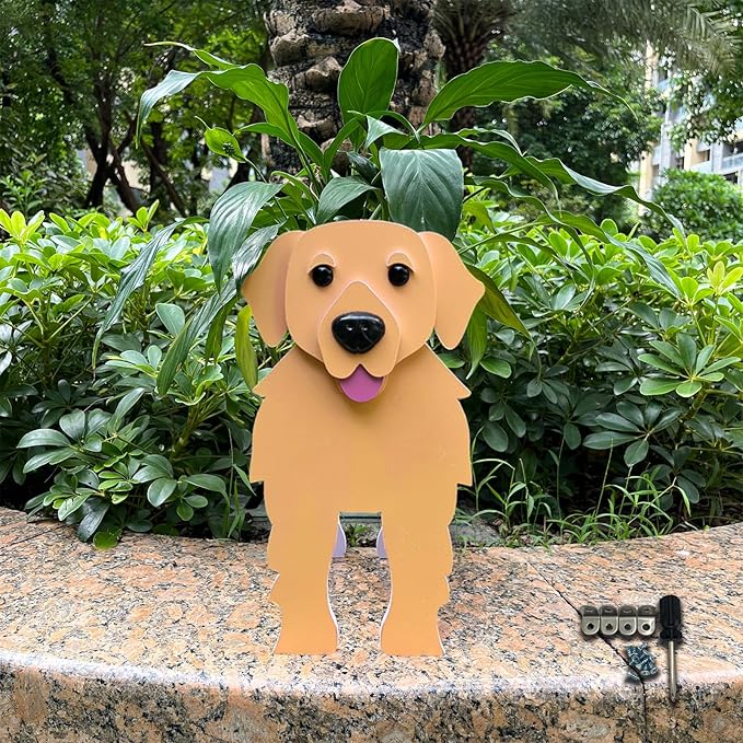 Light Of The City Dog Planter Plant Pot, Flower Pot Cactus Planter Pots for Outdoor Garden Decoration, Golden Retriever Plant Storage Container Holder Office Home Indoor Decor Gift for Dog Lovers