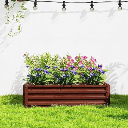 Outsunny Galvanized Raised Garden Bed, 4' x 4' x 1' Metal Planter Box, for Growing Vegetables, Flowers, Herbs, Succulents, Natural Wood