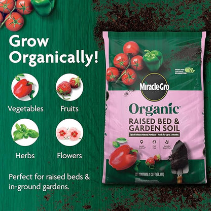 Miracle-Gro Organic Raised Bed & Garden Soil with Quick Release Natural Fertilizer, Peat Free, 1 cu. ft., 2-Pack