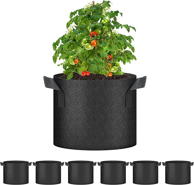 HealSmart 6-Pack 5 Gallon Nonwoven Grow Bags, Aeration Fabric Pots with Handles, Suitable for Garden Fruits, Vegetables and Flowers, Black