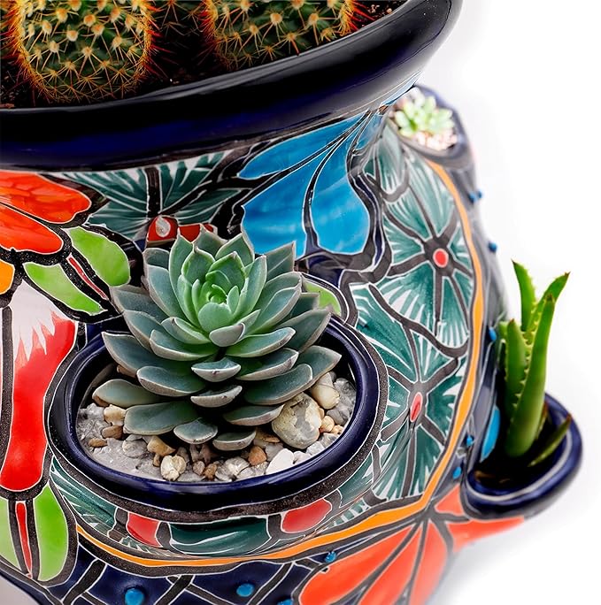 Evergreen Garden Talavera Mexican Strawberry Pottery Ceramic 10 inch Plant Pots | Flower Pots for Indoor Plants | Succulent Planters (10 in. Royal Blue)