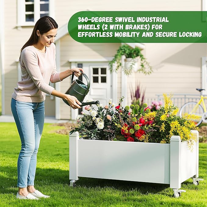 EasyUp Horticulture Garden Bed with Legs, Divisible Resin Planter Box for Backyard, Patio, Balcony, with 4 Legs, 4 Swivel Lockable Wheels(Ashen,30.04 * 17.72 * 17.56)