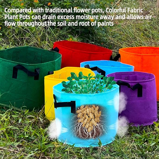 10-Gallon Fabric Grow Bags (7 Pack of Mix Colors) with Handles for Potato Tomato Flower and Vegetables