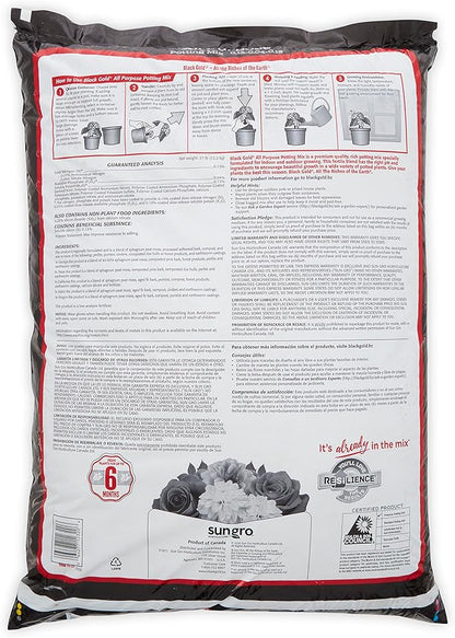 Sun Gro 13101022 Black Gold All Purpose Potting Mix with Fertilizer, 2 Cubic Feet