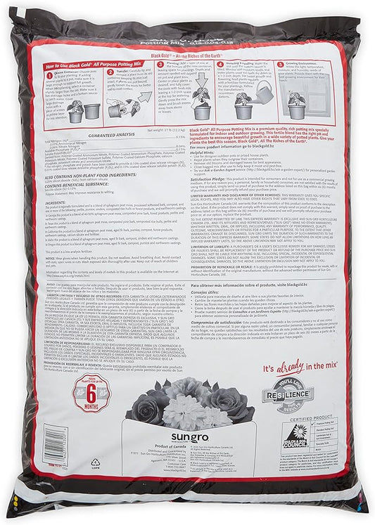 Sun Gro 13101022 Black Gold All Purpose Potting Mix with Fertilizer, 2 Cubic Feet