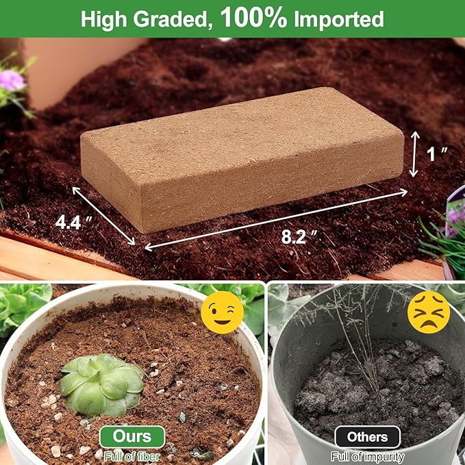 Coco Coir Brick for Plants - 2 Pack Premium 100% Organic Coconut Coir Peat Moss Mix Potting Soil with Low EC & pH Balance, Fiber Coconut Husk for Plants, Flowers, Herbs Garden Soil