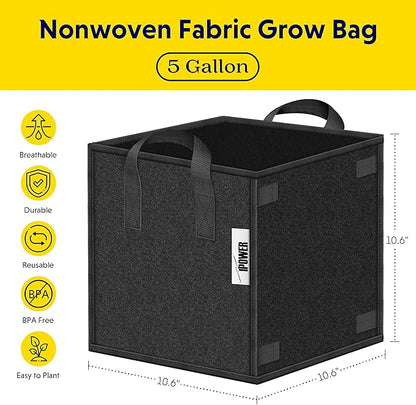 iPower 5 Gallon Square Grow Bags Thickened Non-Woven Fabric Planting Pots with Handles for Gardening from Indoor, Outdoor, 10 Pack, Black