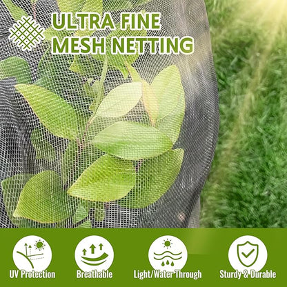 2 Pack Fruit Tree Netting Bags with Zipper and Drawstring, Ultra Fine Mesh Garden Netting Plant Cover, Bird Netting for Blueberry Bushes, Fruit Vegetable Trees, Flowers (Black, 10 x 10 ft)