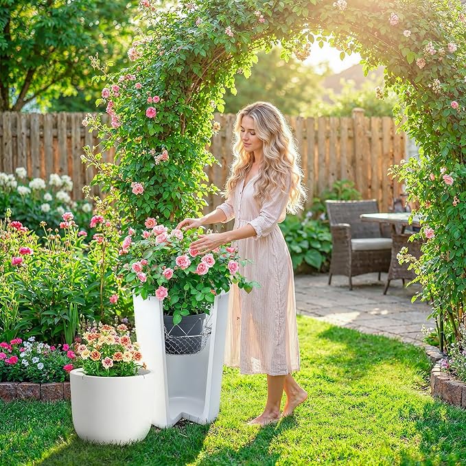 Pack 2 Adjustable Planter Insert for Pots Any Height, Plant Risers for 12-18" Wide Top Opening Pots,Wedding & Party Decor