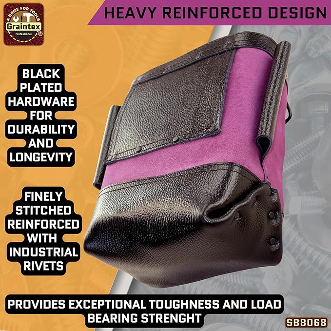 Graintex Nut & Bolt Bag, Purple Color Premium Quality Suede Leather Tool Bag, Tool Belt for Ironworker, Bull Pin Loops, Ideal for Heavy-Duty Use, Bolt Bags for Construction Professionals - SB8068