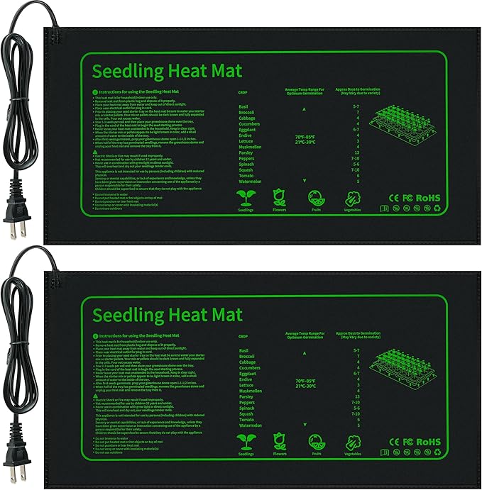 Seedling Heat Mat for Seed Starting,10" x 20.75" Waterproof Heating Pad for Indoor Plants Germination (Black 2 Pack)