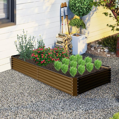 Domi 8x4x1.5ft Metal Raised Garden Beds Outdoor, Thickened Galvanized Steel Deep Root Planter Box with Stabilizing Bars & Rubber Edging for Vegetables, Flowers, Herbs - Dark Gray