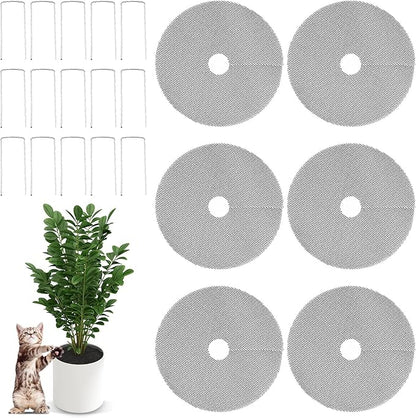 Supkiir 10 Pcs Plant Pot Grid Soil Protector Covers, 12 Inch Plant Pot Cover with 30 Metal Stakes, Black Thickened Cut-able Flower Soil Cover to Protect Soil from Animals for Indoor Outdoor Plants