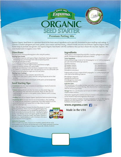 Espoma Organic Seed Starter Premium Potting Soil Mix - All Natural & Organic Seed Starting Mix with Mycorrhizae. for Organic Gardening, 8 qt, Pack of 1