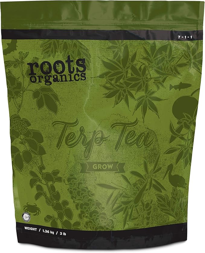 Roots Organics Terp Tea Grow, Micronized Organic Fertilizer with Beneficial Bacteria and Mycorrhizae, 7-1-1 NPK, 3 lb.