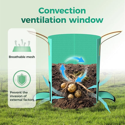 4 Pack 15 Gallon Potato Grow Bags, PE Garden Planter Bag with Breathable Screen Windows and Reinforced Handles, Ideal for Potatoes, Tomatoes, Carrots and Onions