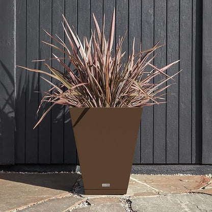 Veradek Nobleton Indoor/Outdoor Wide Square Planter (Espresso, 22 inch - 2 Pack with 2 Saucer Trays)