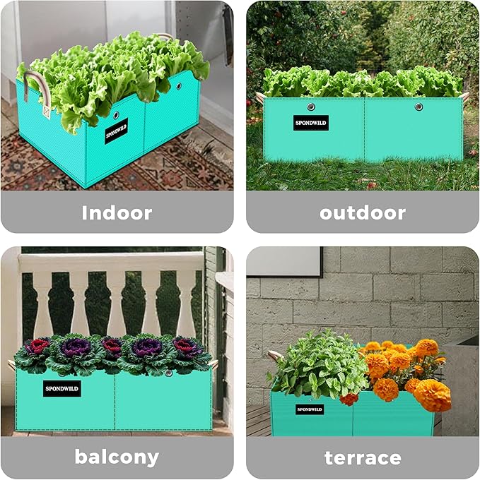 2 Pcs 135 Gallon PE Rectangle Plant Grow Bags, 6x3x1ft Large Garden Grow Bag Outdoor 8 Grids Planter Box Planting Container for Growing Tomatoes Potatoes Plants Flowers, Green