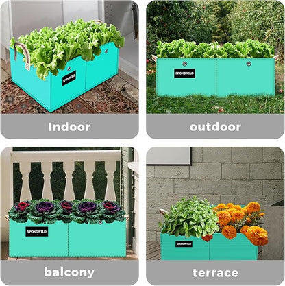 2 Pcs 135 Gallon PE Rectangle Plant Grow Bags, 6x3x1ft Large Garden Grow Bag Outdoor 8 Grids Planter Box Planting Container for Growing Tomatoes Potatoes Plants Flowers, Green