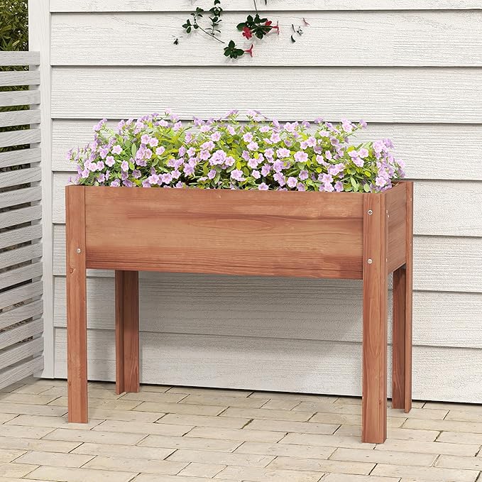 Raised Garden Bed with Legs, 40x20x31'', Solid Wood Elevated Planter Box for Outdoor Backyard Patio