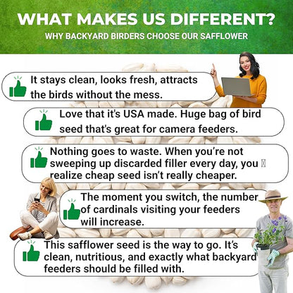 Nature Anywhere Safflower Supreme Bird Seed for Outside Feeders - Made in USA - Clean Premium Quality Wild Birds Food - Hi Protein Bird Feed - No Fillers