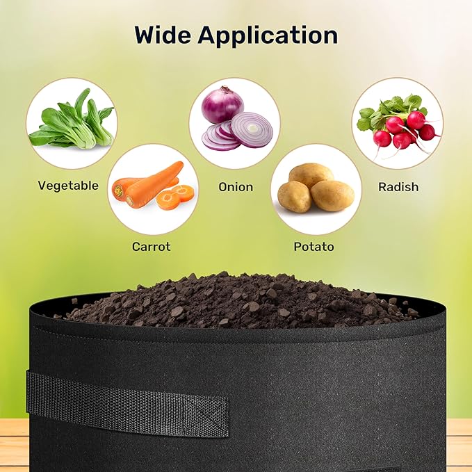 iPower 6 Pack 10 Gallon Potato Grow Bags with Flap, Garden Planting Pot with Durable Handle and Harvest Window, Thickened Nonwoven Fabric Container for Potato, Tomato, Vegetable, Carrot and Fruits
