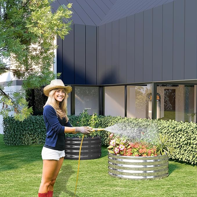 3PCS 4x4x1FT Galvanized Raised Garden Bed Kit,Vegetable Boxes-Round Metal Flower Box,Large Planter Raised Beds Outdoor Garden for Planting,Fruit,Herb-Silver