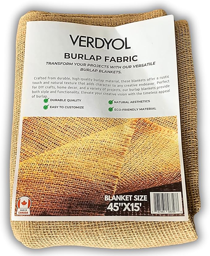 Burlap Fabric Roll 45" x15' | Versatile Material for Plant Cover, Placemats, Tree Wrap, Sackcloth Projects, and Table Runner