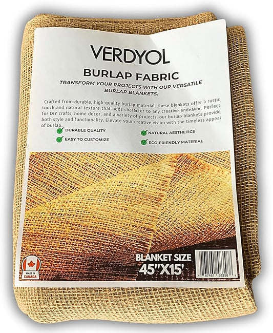 Burlap Fabric Roll 45" x15' | Versatile Material for Plant Cover, Placemats, Tree Wrap, Sackcloth Projects, and Table Runner
