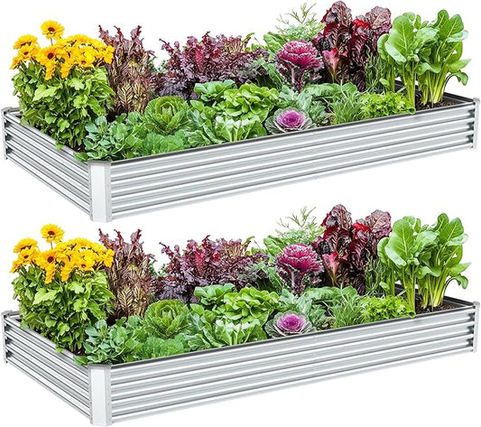 2PCS 8x4x1FT Galvanized Raised Garden Bed Kit, Galvanized Planter Raised Garden Boxes Outdoor, Large Metal Raised Garden Beds for Vegetables-Silver