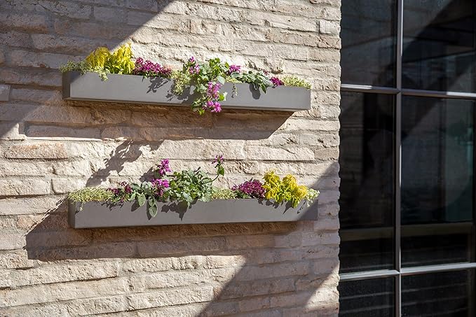 Veradek Forma Series Trough Hanging Planter - Rectangular Planter for Window Sill/Wall Decor | Made from Plastic-Stone Material | Modern Décor for Succulents, Indoor Small Plants