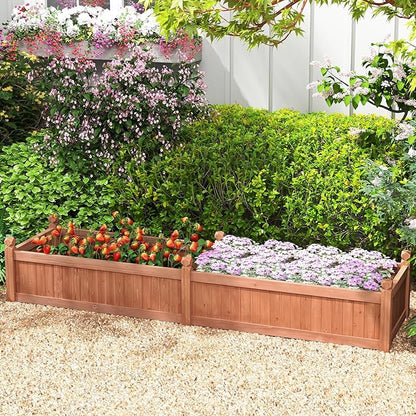 Giantex Wood Raised Garden Bed, Planting Bed with Corner Drainage, Non-Woven Liner for Growing Vegetables, Flowers, Herbs, Fruits, 89”x23.5”x16” Divisible Planter Box for Backyard, Garden, Lawn