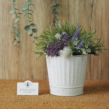 Hosley Metal Plant Pot White Wash Finish - 5" Dia x 4.8" H Flower Pots, Ideal for Farmhouse Décor, Planters for Outdoor Plants, Weddings, Gifts, Special Events Parties