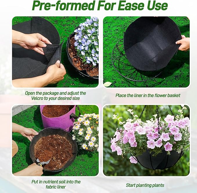 8 Pack 12 Inch Fabric Planter Basket Liner- Felt Flower Pot Liners Replacement Coco Fiber Liner for Hanging Basket Flowers Round Hanging Basket Liners Prevent Birds from Nesting