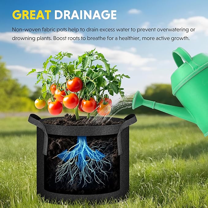 iPower 20 Pack 2 Gallon Grow Bags 300G Thickened Sturdy Plant Fabric Pots with 20 Labels and Handles, Aeration Garden Cloth Planter Bag for Outdoor Fruits, Vegetables and Flowers