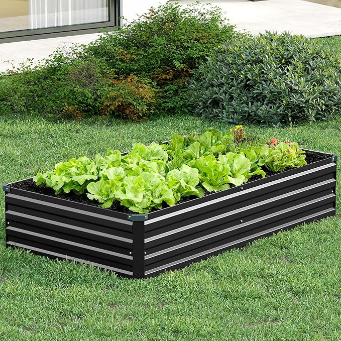 Vengarus 8x4x1FT (2 Pack) Galvanized Raised Garden Bed Kit, Outdoor Metal Planter Box for Vegetables, Rectangular Steel Container, Easy Assembly (Black)