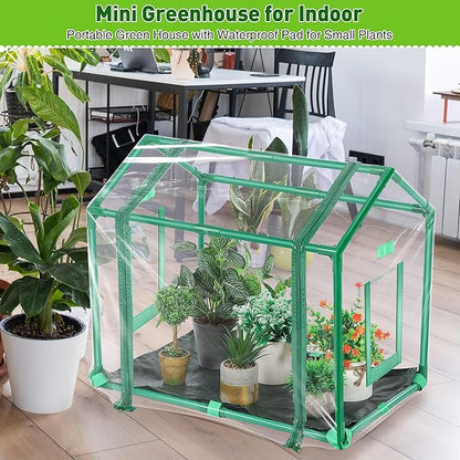 Mini Greenhouse with Potting Mat for Indoor Plant, Heavy Duty Portable Green House with Waterproof Pot Pad for Small Plants, Clear Small Plant Tent for Seed Humidity (Green)