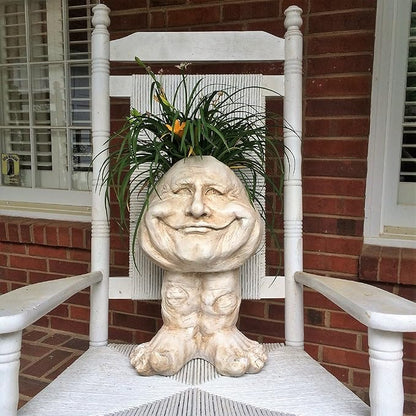 homestyles 18 in. Antique White Papa John The Muggly Statue Face Planter Holds a 7" Pot