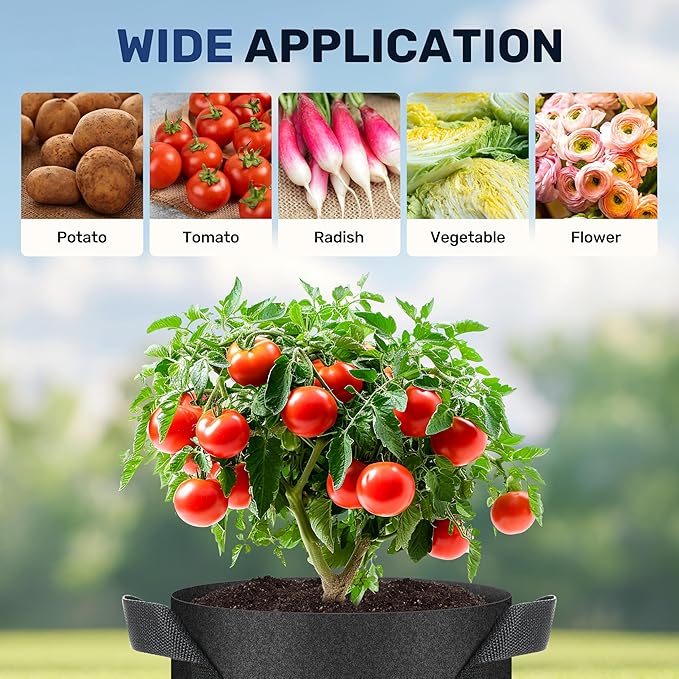 Simple Deluxe 10 Gallon 20 Pack Grow Bags with Handles, Vegetable/Flower/Plant Nonwoven Aeration Fabric Plant Pots Gardening Planter for Potato, Tomato and Fruits, Black
