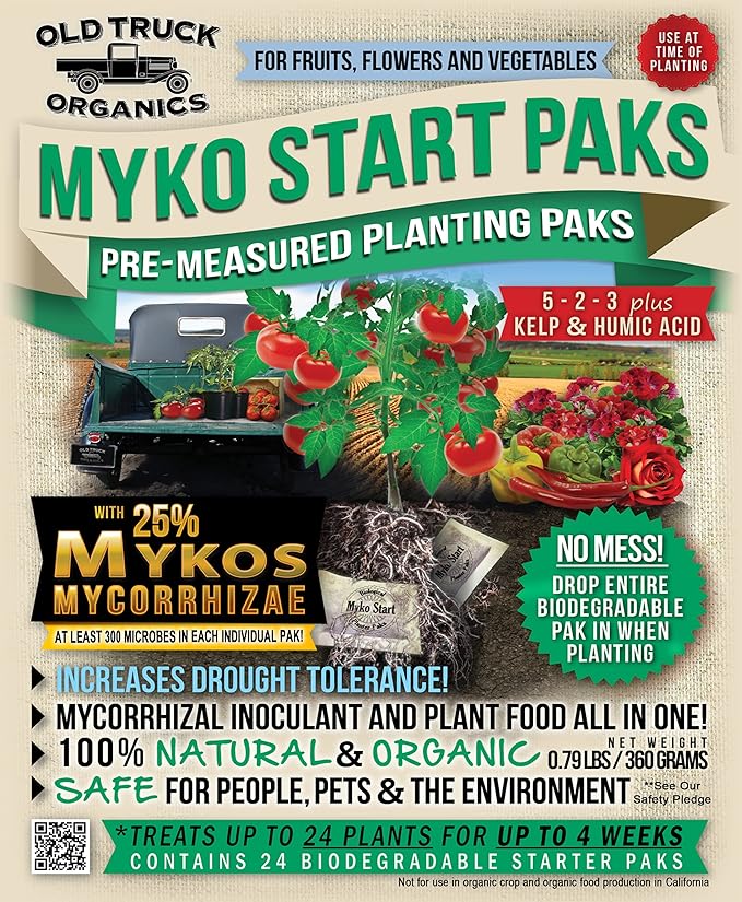 Myko Start Paks 5-2-3 Organic Fertilizer Pre-Measured Transplant Paks with MYKOS Mycorrhizae, 24 Count Bag